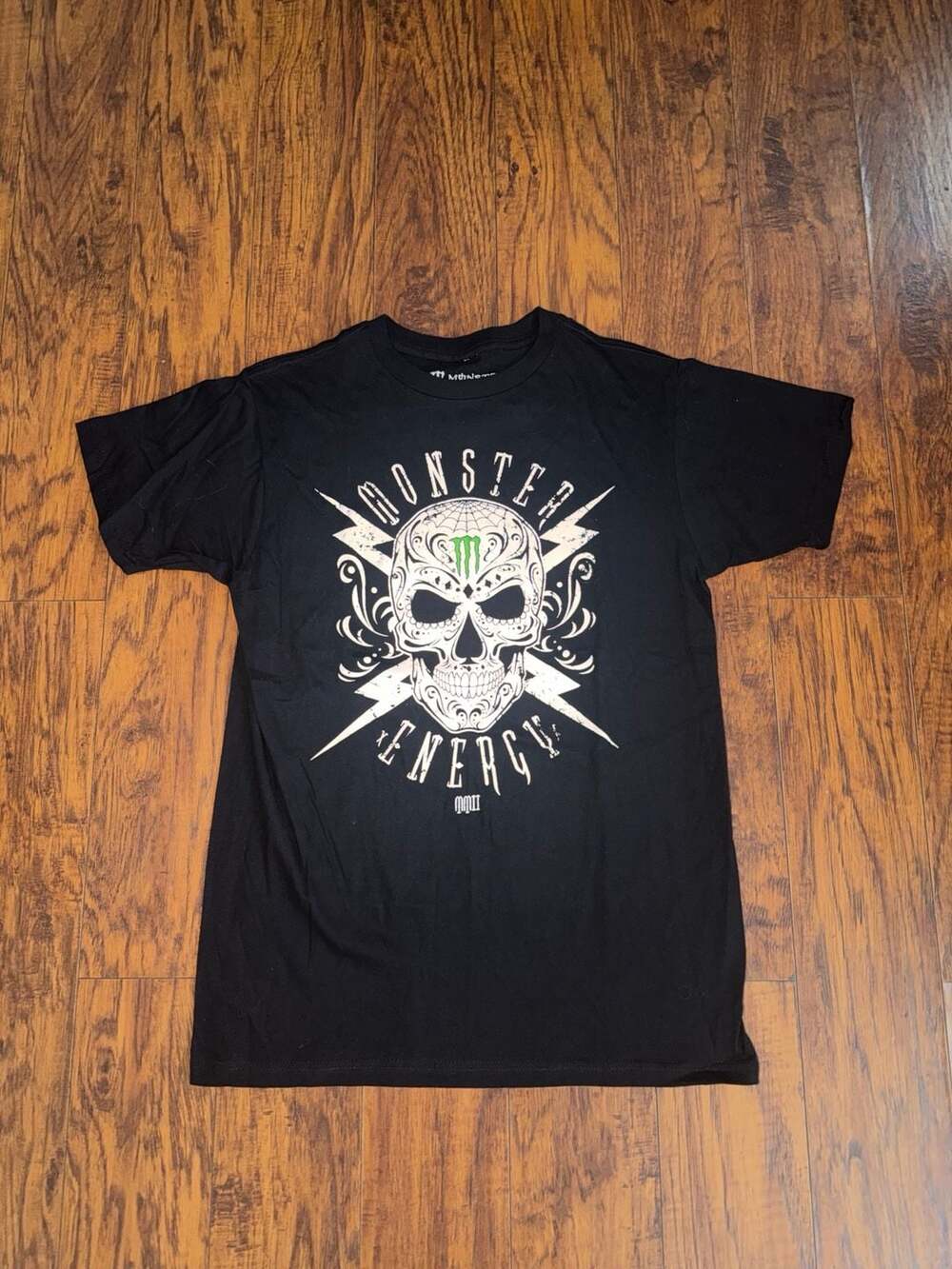 Monster Energy Skull and Lightning Graphic Black Cotton T-Shirt